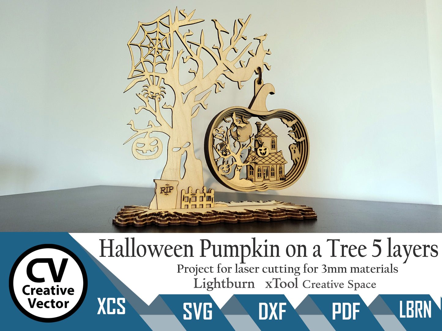 Halloween Pumpkin on a Tree 5 layers with a stand of roots