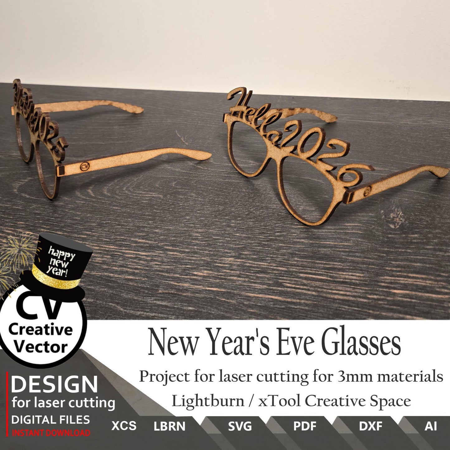 Projects for laser cutting New Year's Eve Glasses