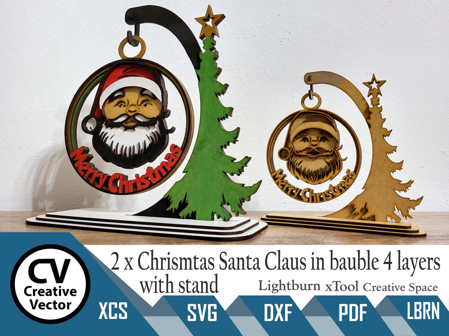 2 x Christmas Santa Claus in 3D Ball 4 layers