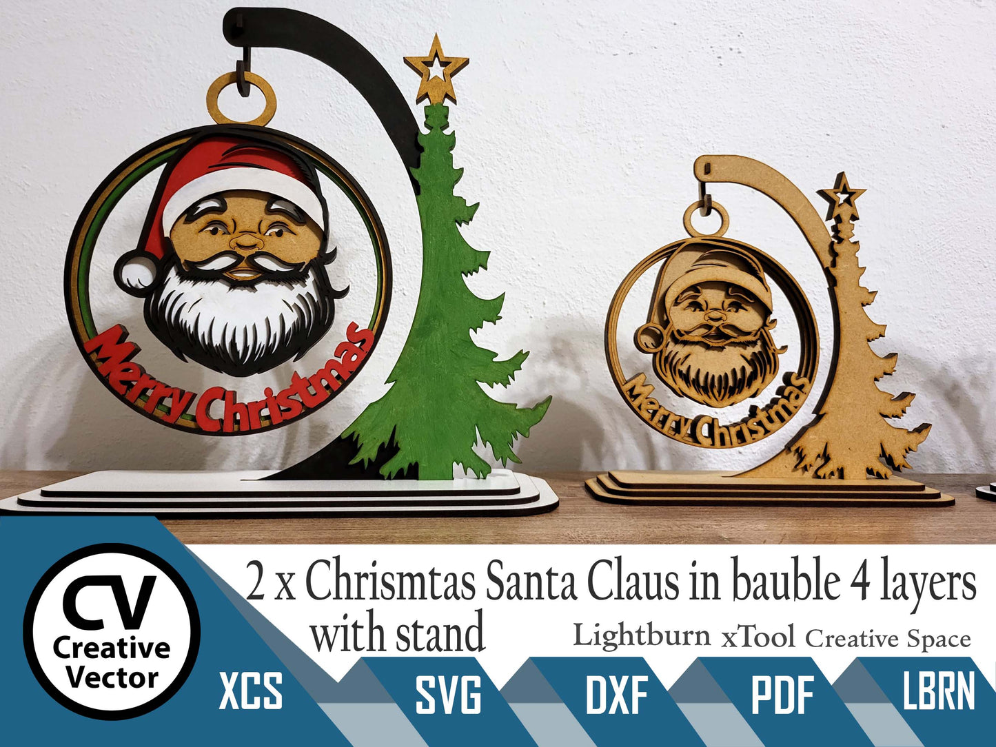 2 x Christmas Santa Claus in 3D Ball 4 layers