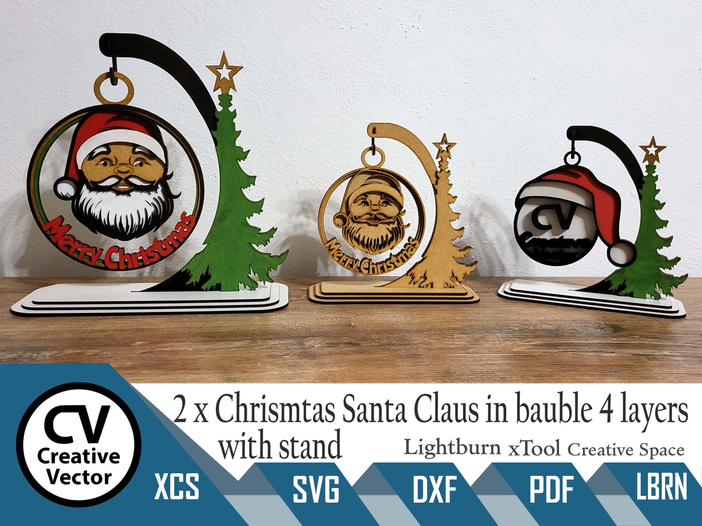 2 x Christmas Santa Claus in 3D Ball 4 layers