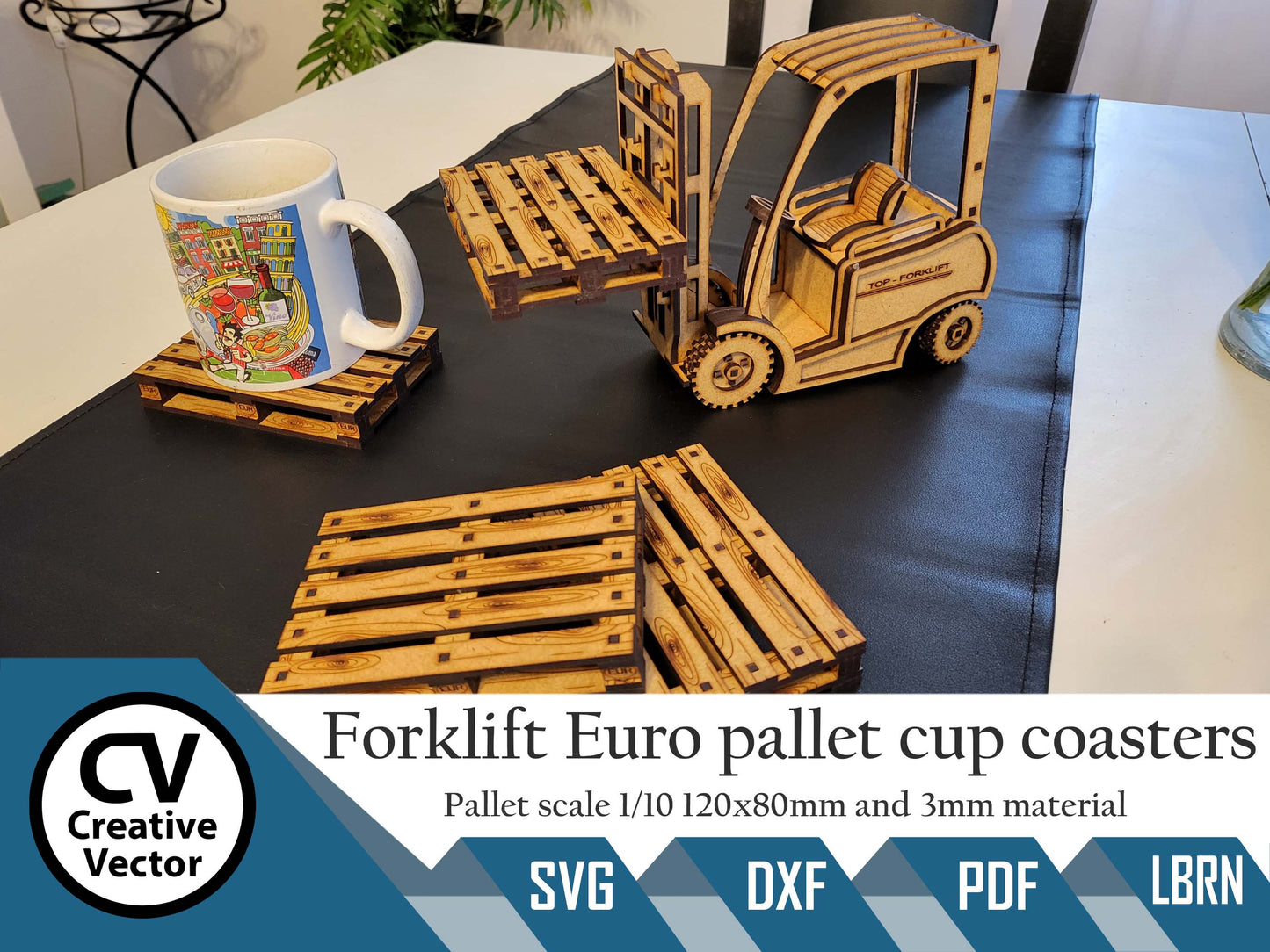 Forklift and Euro pallet Cup coasters for laser cutting