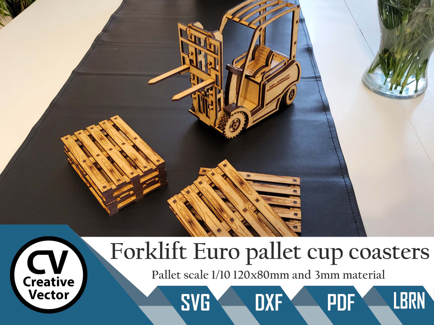 Forklift and Euro pallet Cup coasters for laser cutting