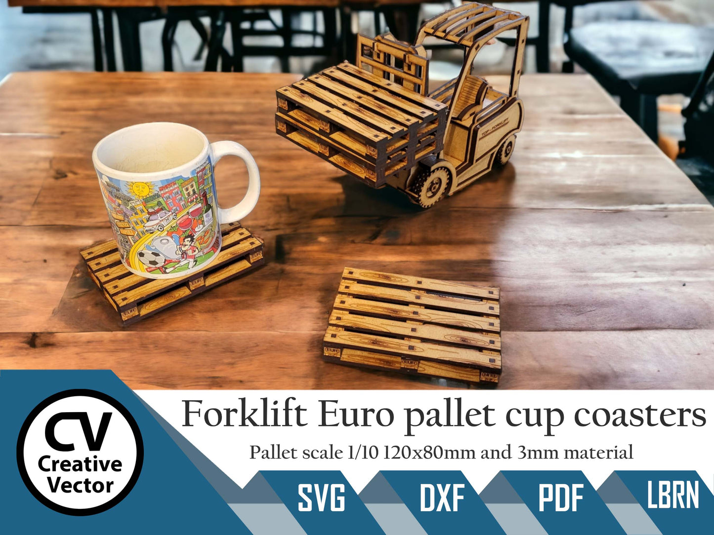 Forklift and Euro pallet Cup coasters for laser cutting