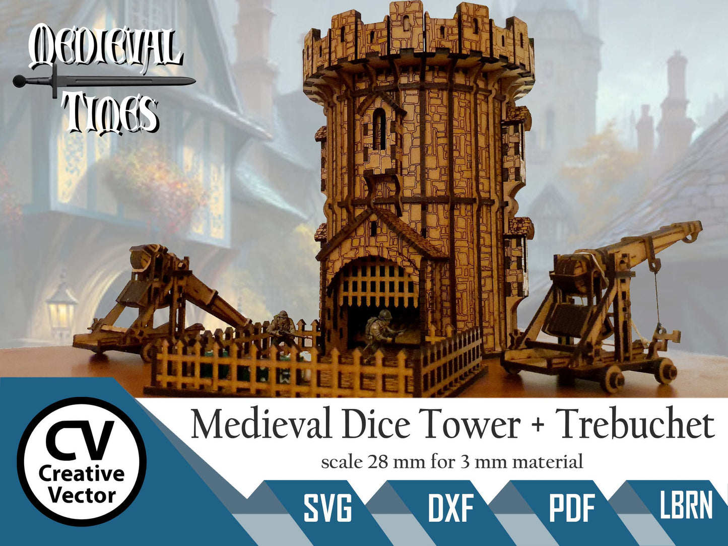 Medieval Dice Tower + Trebuchet in scale 28 mm