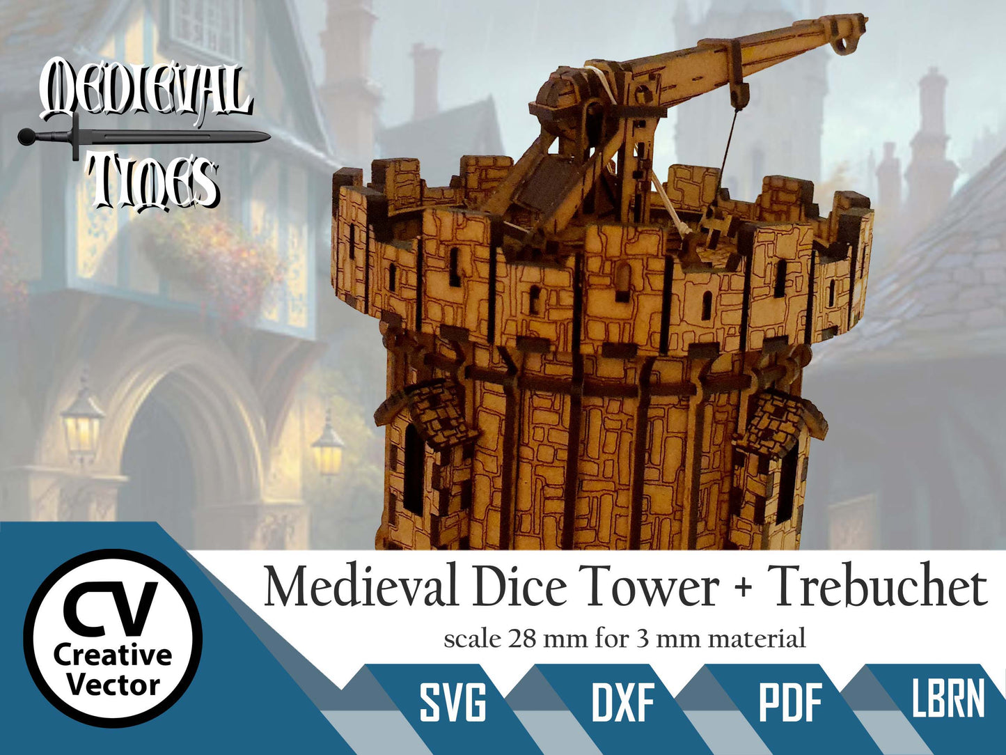 Medieval Dice Tower + Trebuchet in scale 28 mm