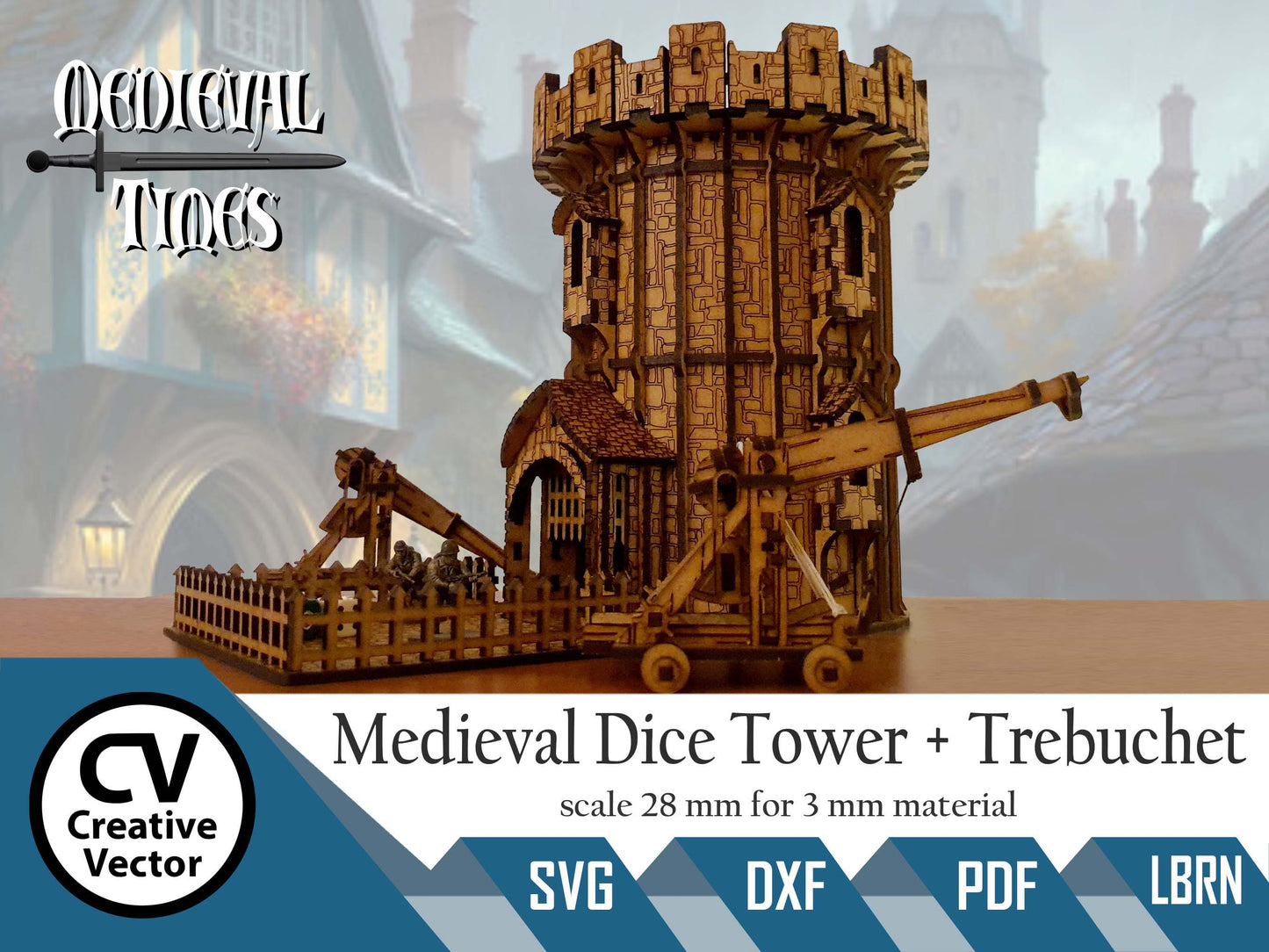 Medieval Dice Tower + Trebuchet in scale 28 mm