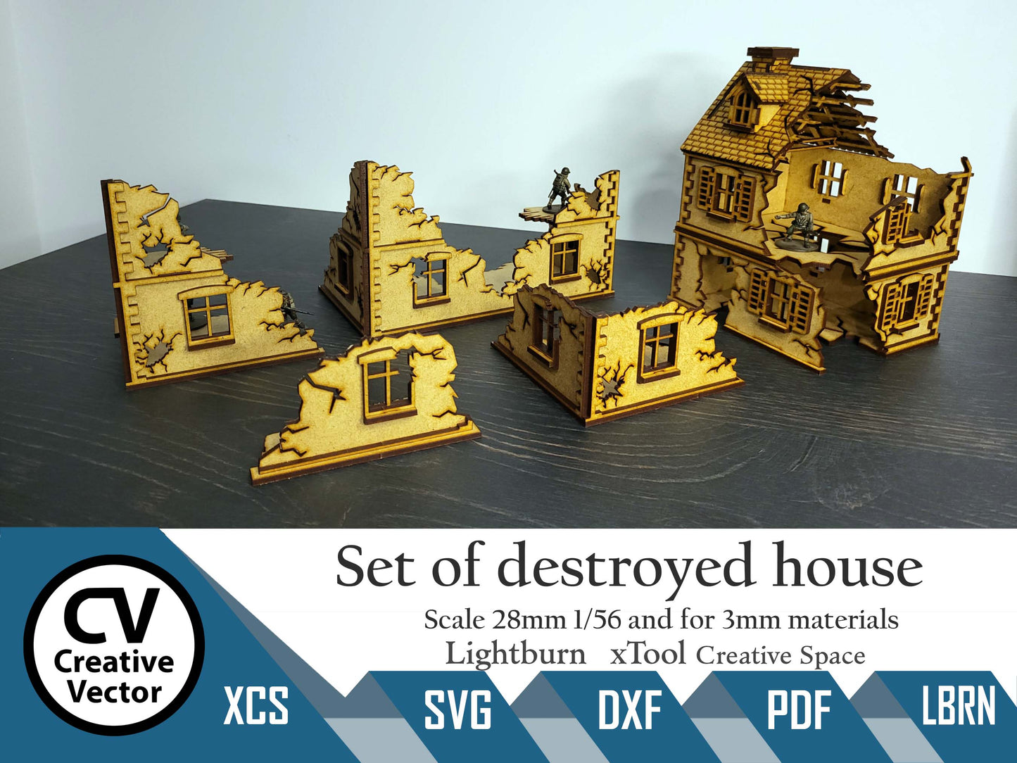 Set of destroyed house in scale 28mm for game Bolt Action