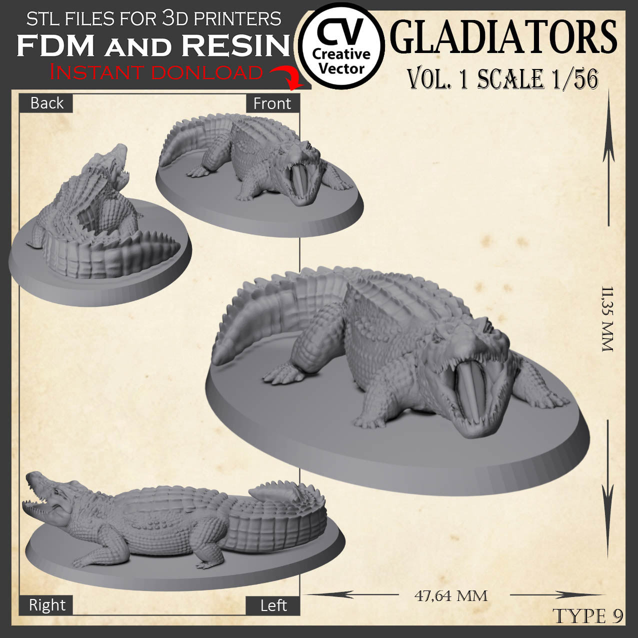 9 STL files Bundle GLADIATORS Vol. 1 - 3D Print Files Miniatures