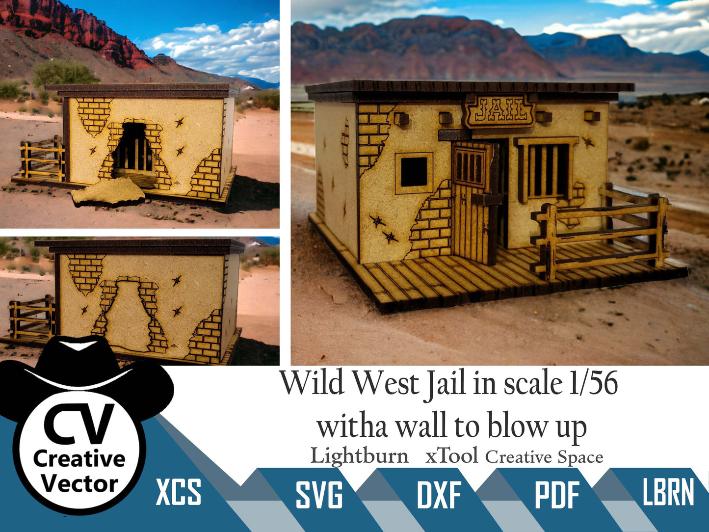 Wild West Jail with a wall to blow up in scale 1/56 mm for Wargamers