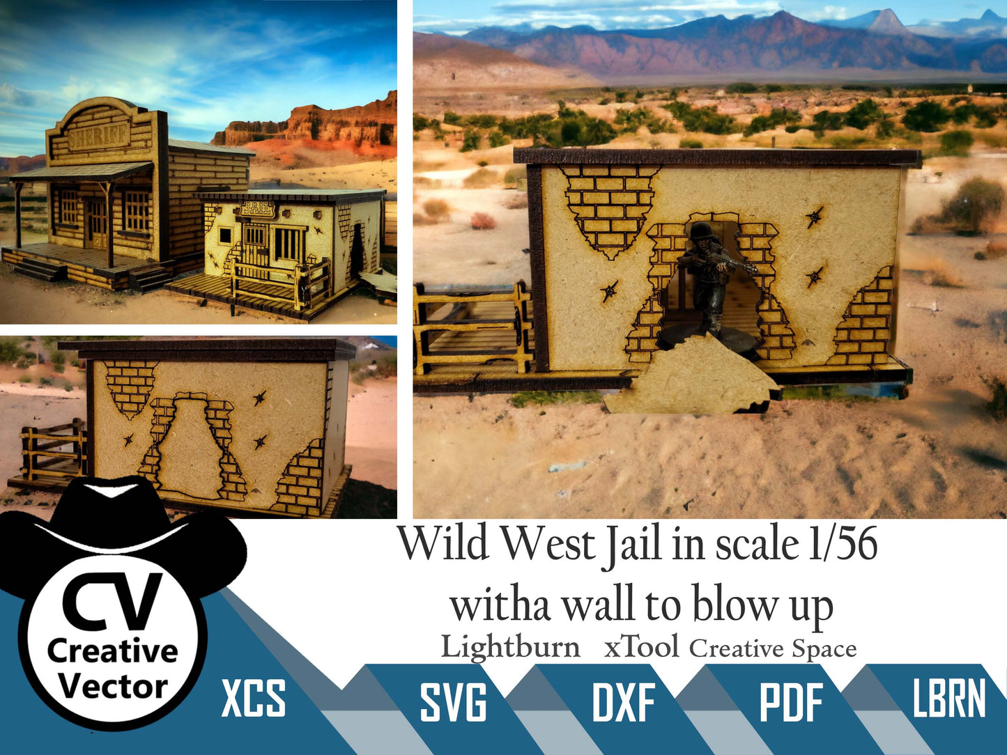 Wild West Jail with a wall to blow up in scale 1/56 mm for Wargamers