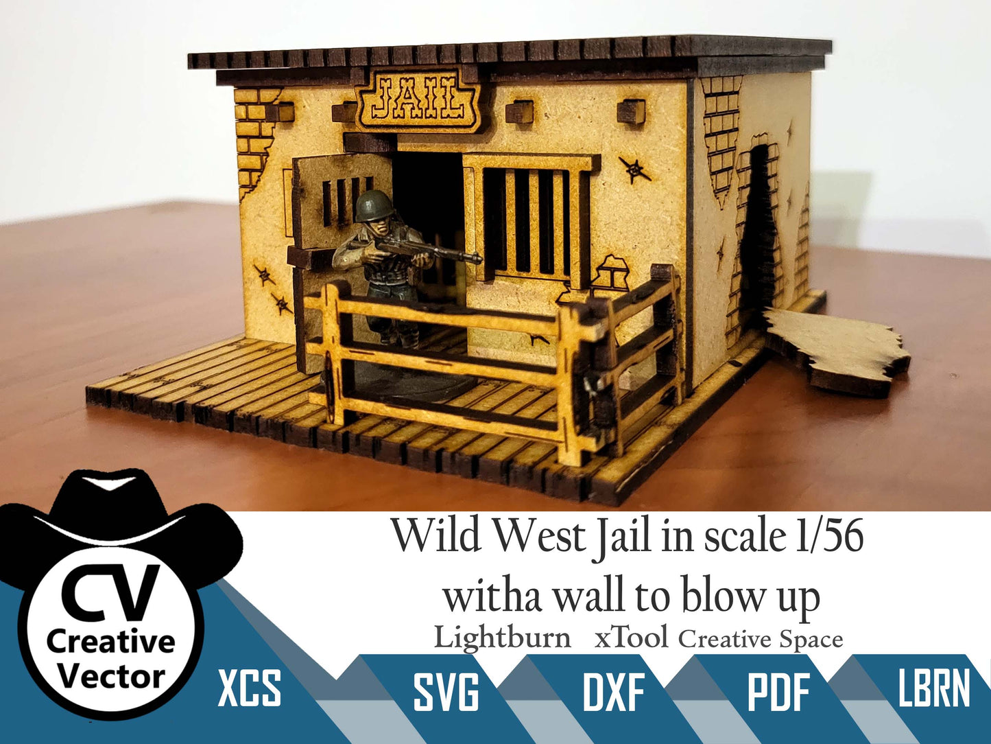 Wild West Jail with a wall to blow up in scale 1/56 mm for Wargamers