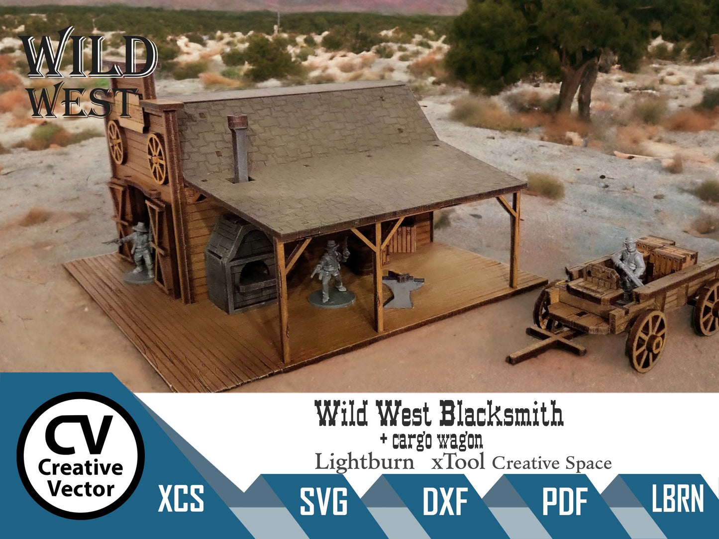 Wild West Blacksmith with cargo wagon in scale 28mm for Wargamers