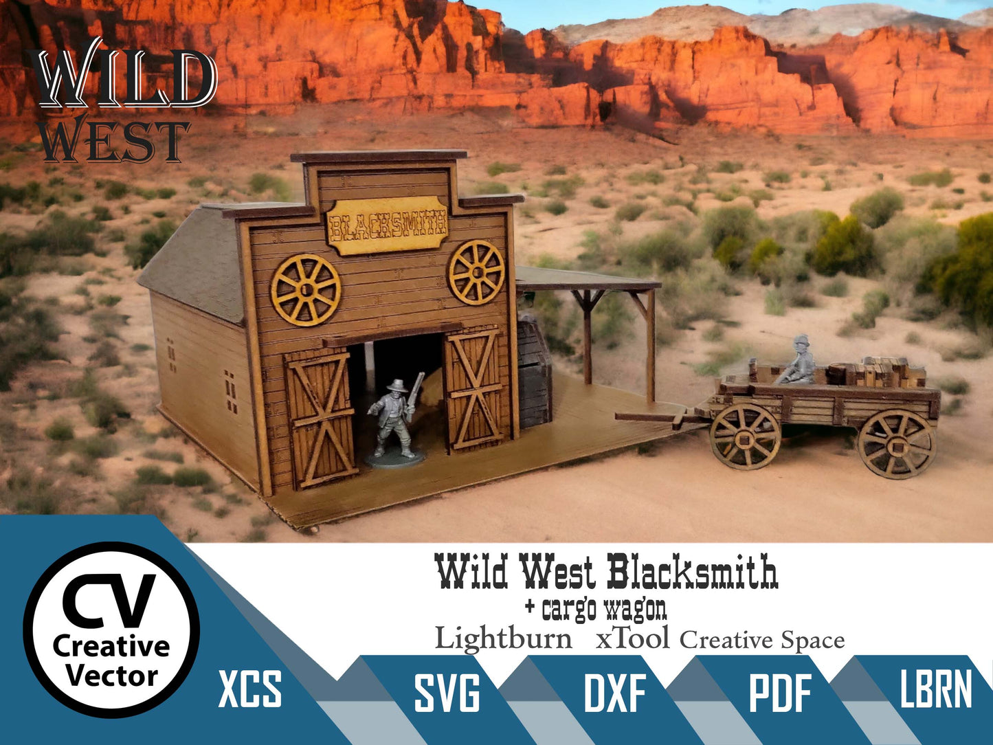 Wild West Blacksmith with cargo wagon in scale 28mm for Wargamers
