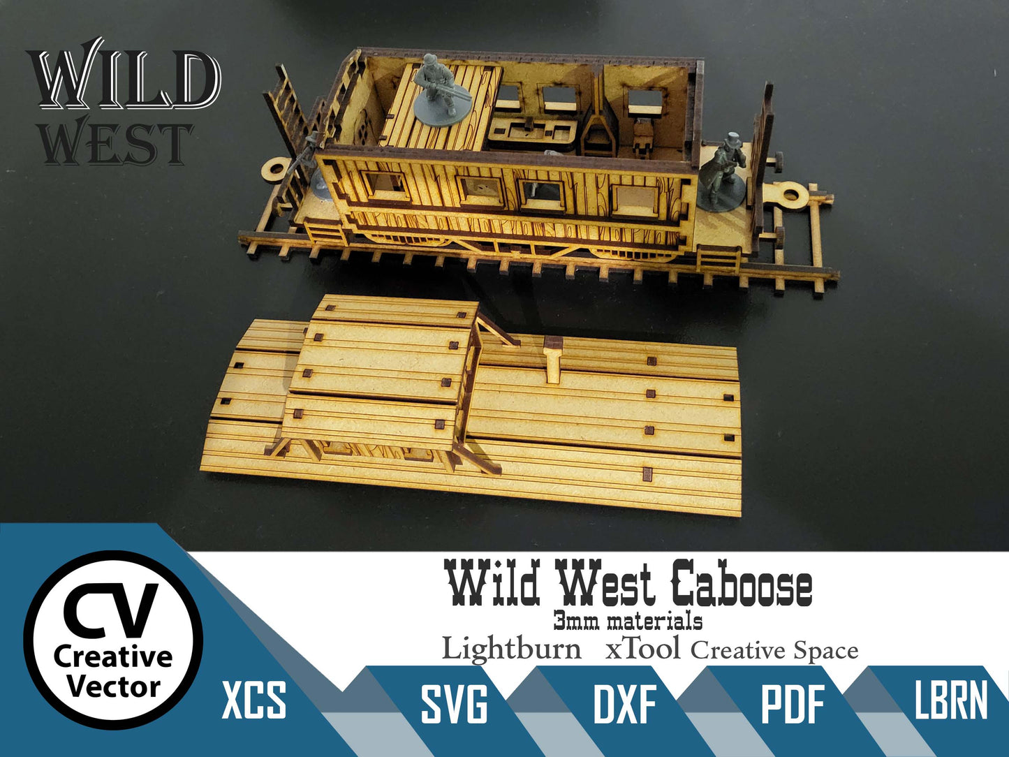 Wild West Caboose wagon + rails in scale 28mm for Wargamers