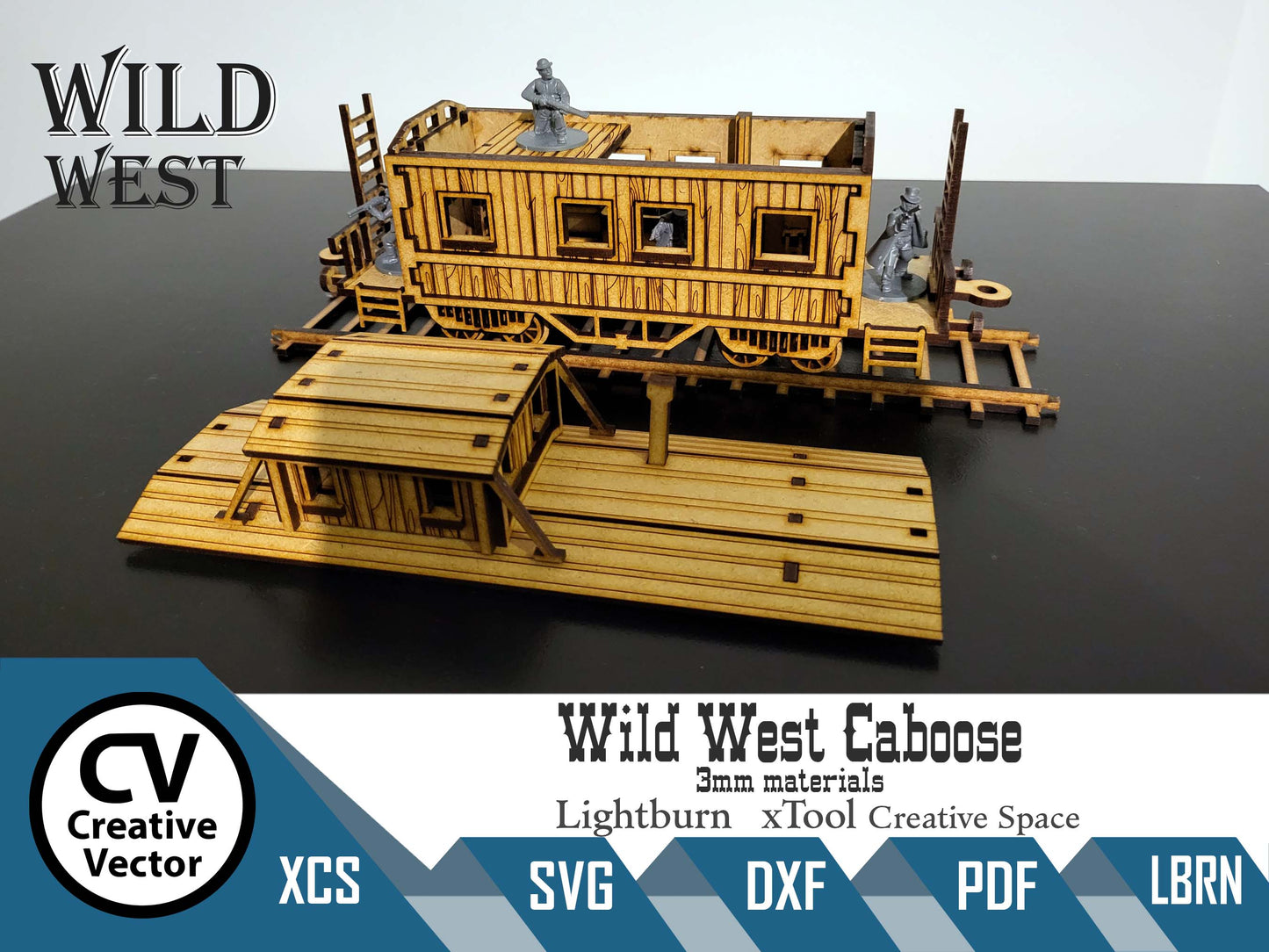 Wild West Caboose wagon + rails in scale 28mm for Wargamers