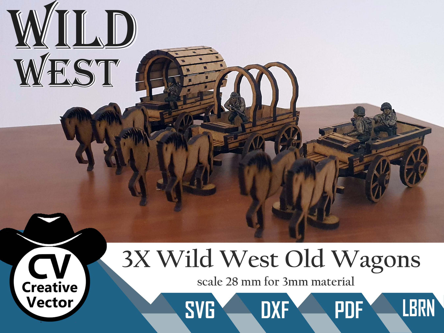 3x Wild West Old Wagons in scale 28mm (1:56) for Wargamers