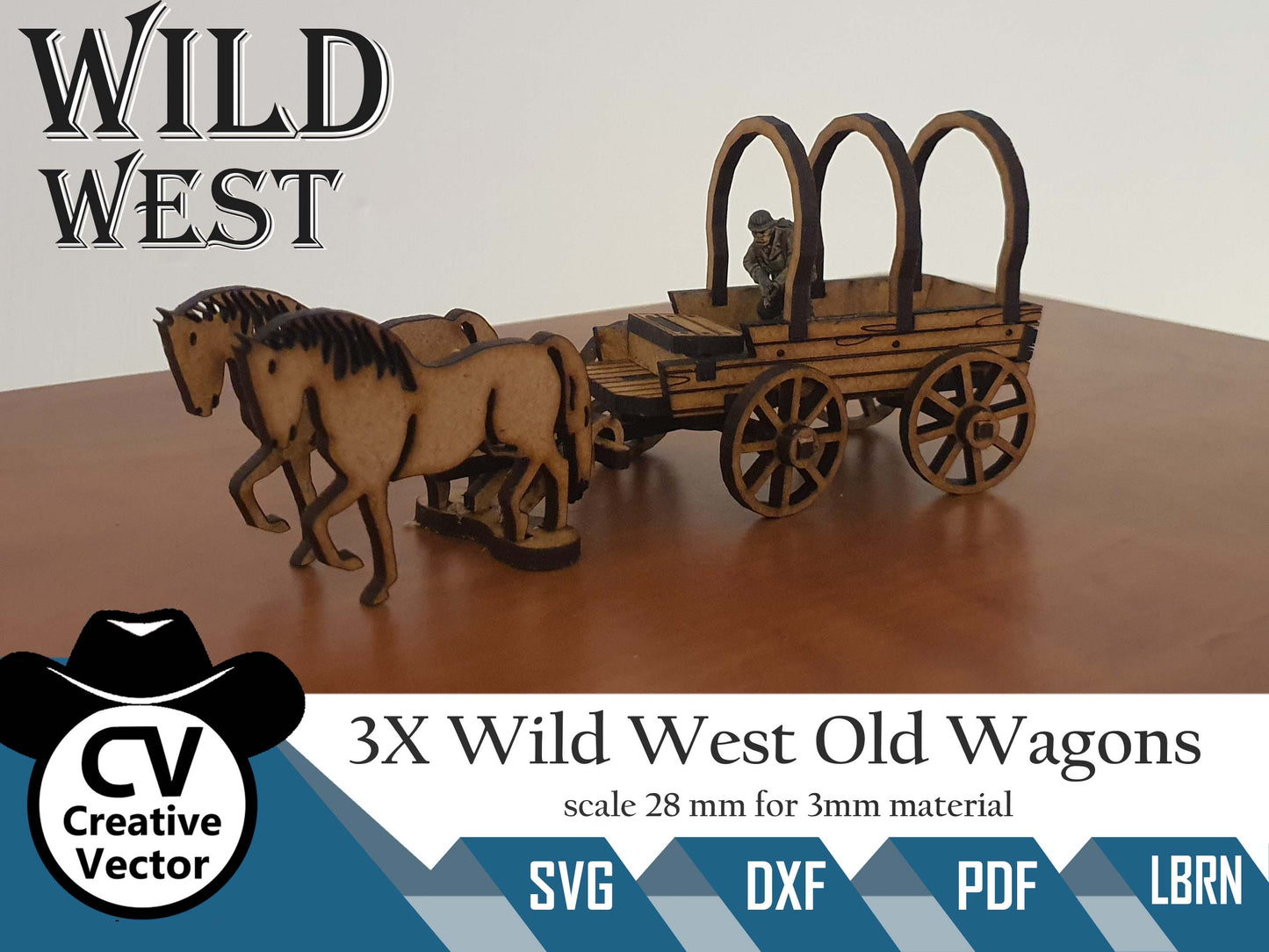 3x Wild West Old Wagons in scale 28mm (1:56) for Wargamers