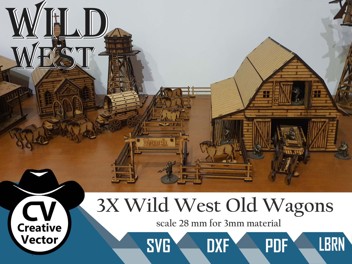 3x Wild West Old Wagons in scale 28mm (1:56) for Wargamers