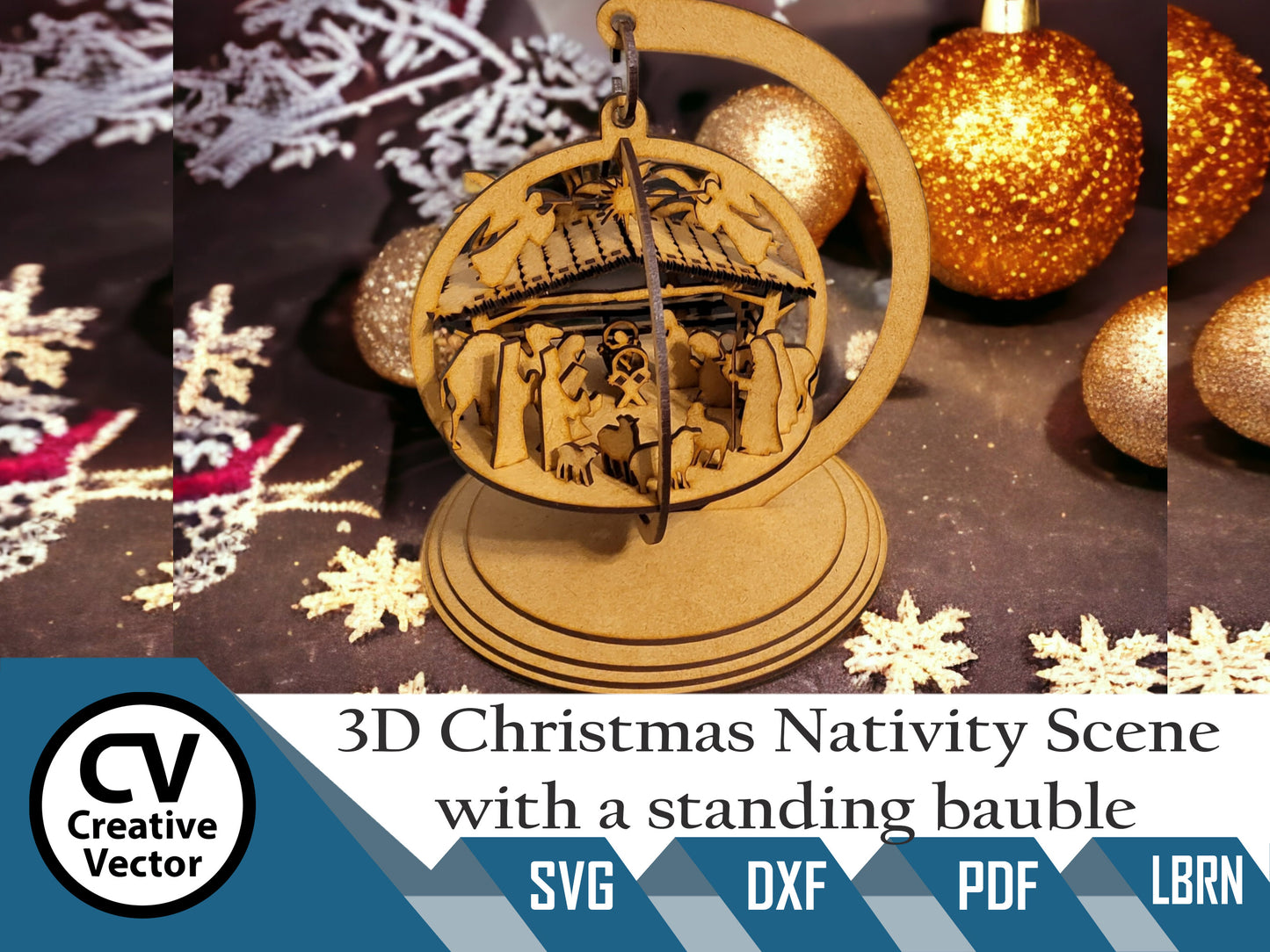 3D Christmas Nativity Scene with a standing bauble