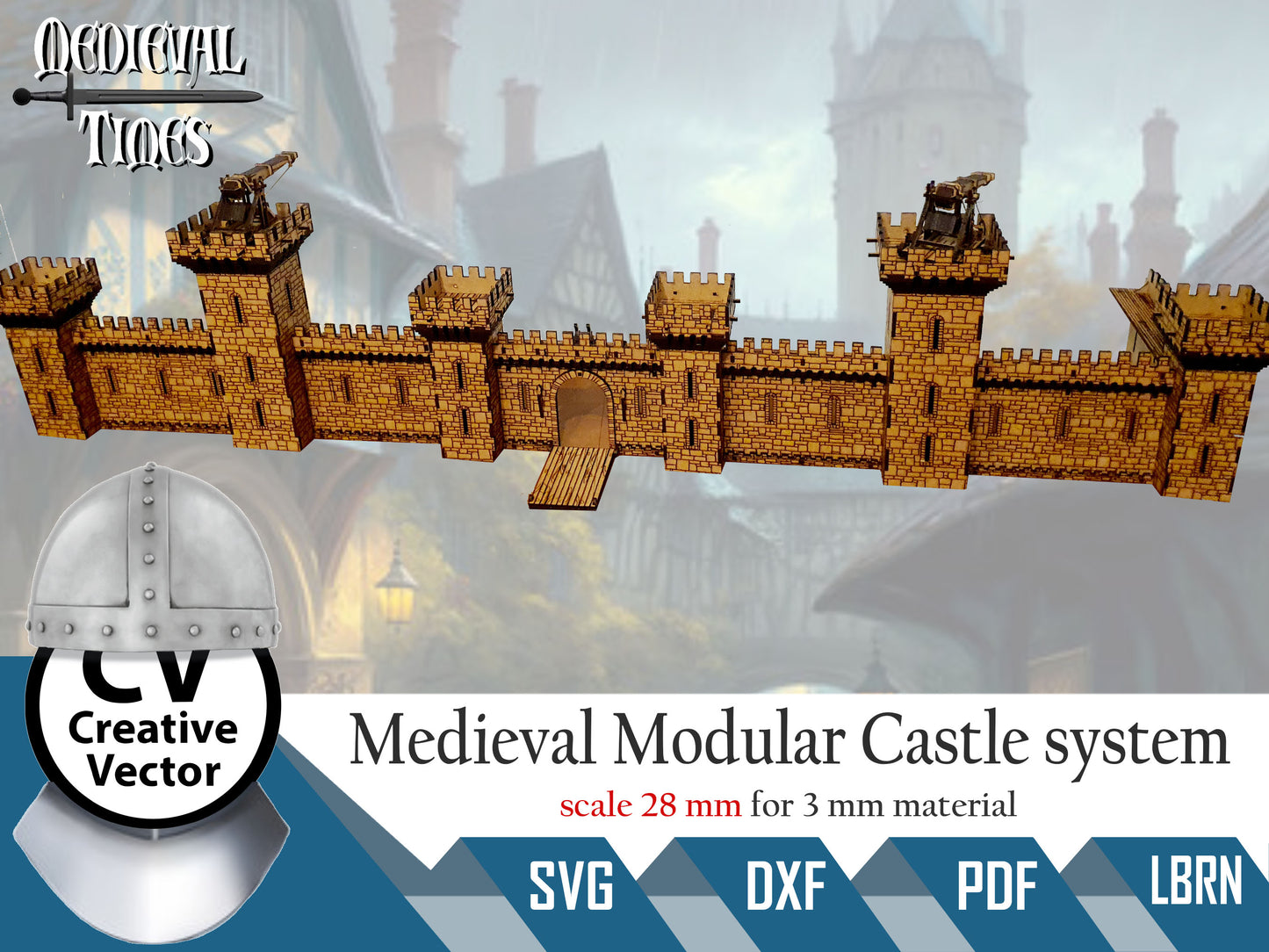 Medieval Castle system + Trebuchet in scale 28 mm