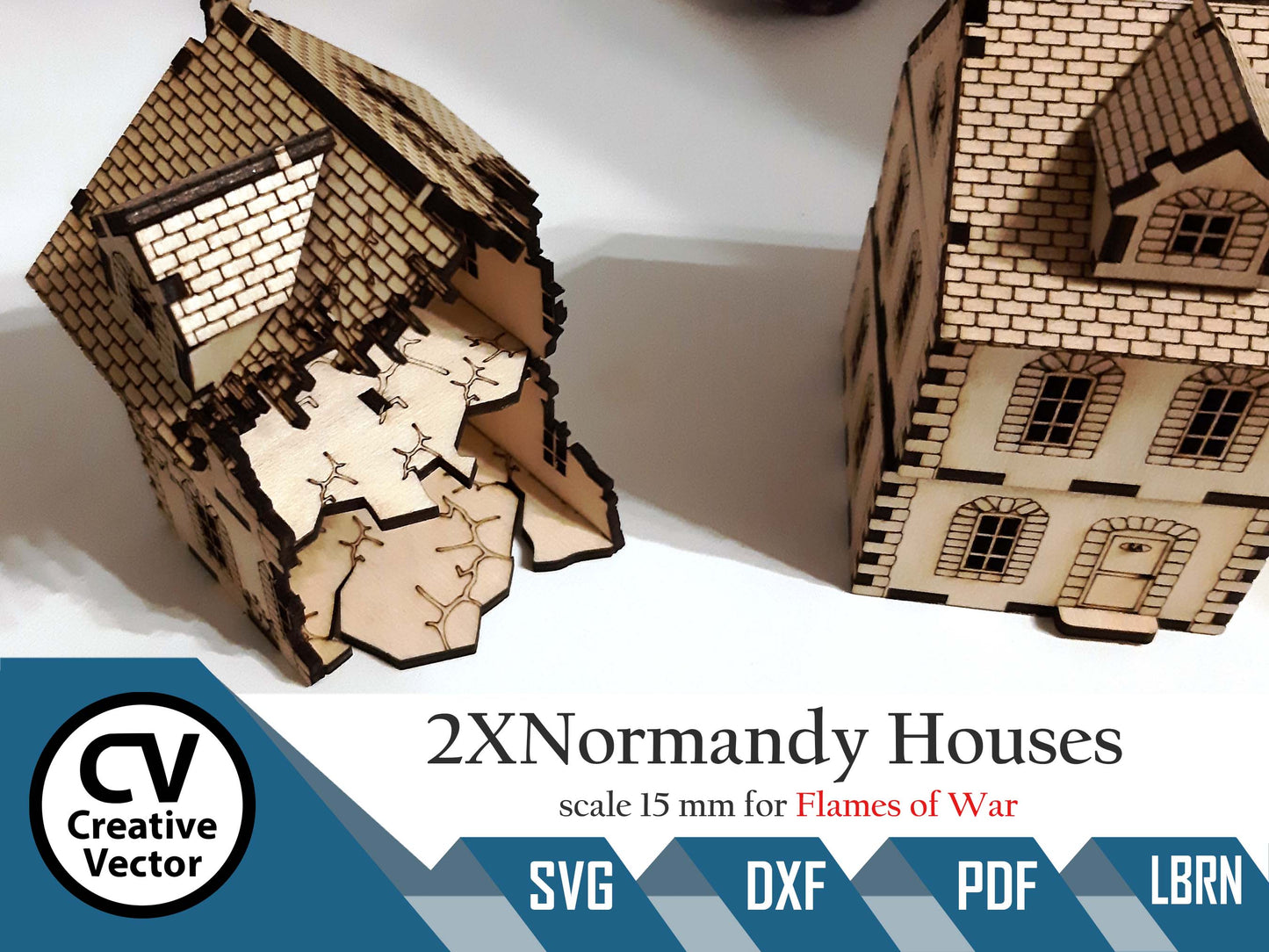 2 x Normandy Houses in scale 15mm (1:100 / 1:87 / H0) for game Flames of War