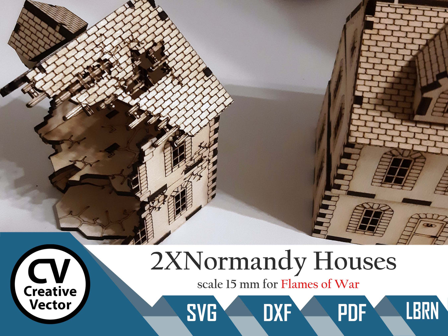2 x Normandy Houses in scale 15mm (1:100 / 1:87 / H0) for game Flames of War
