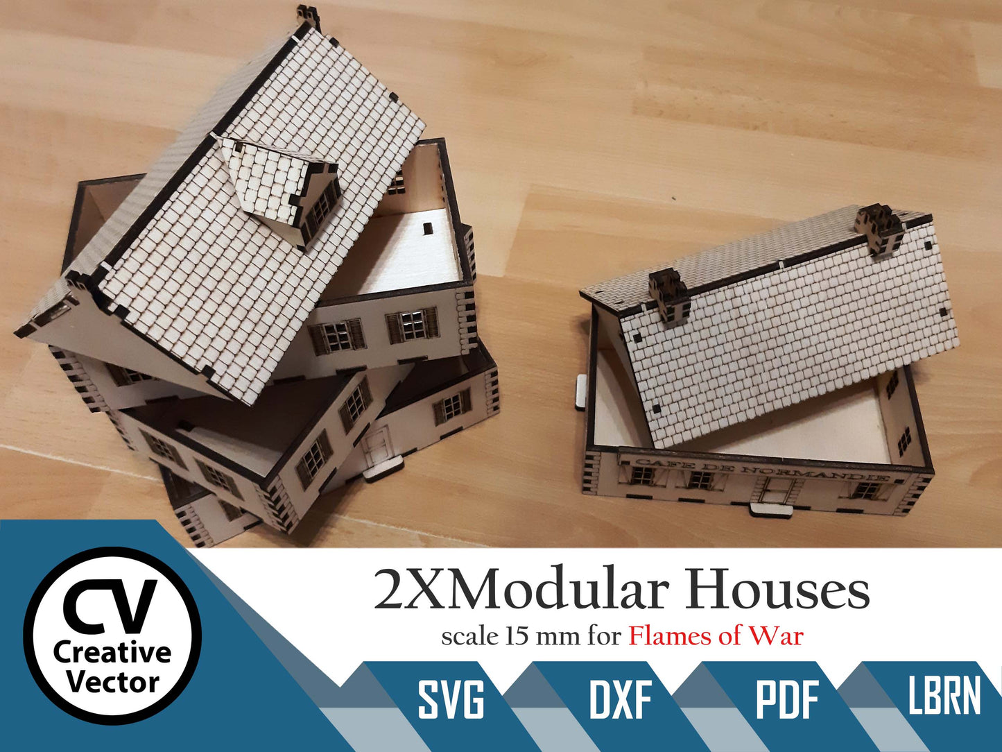 2 x Normandy Houses in scale 15mm (1:100 / 1:87 / H0) for game Flames of War