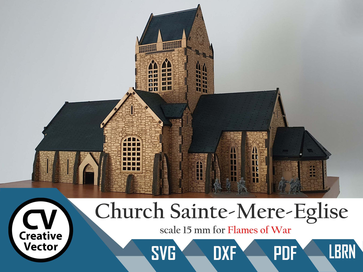 Church Sainte-Mere-Eglise in scale 15mm (1:100 / 1:87 / H0) for game Flames of War