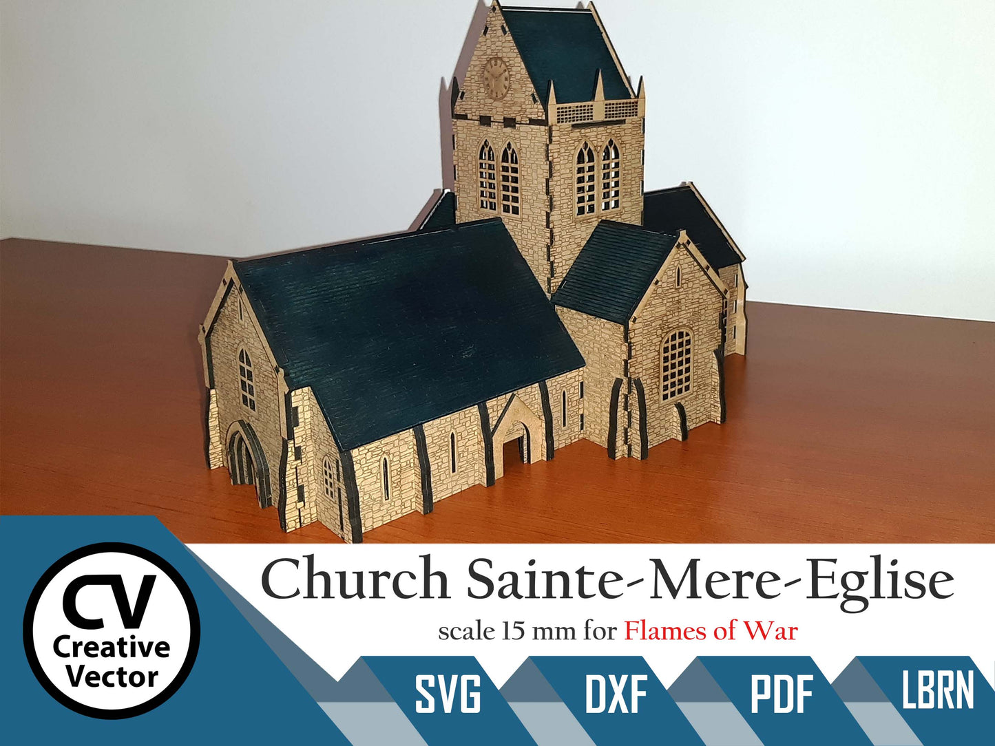 Church Sainte-Mere-Eglise in scale 15mm (1:100 / 1:87 / H0) for game Flames of War