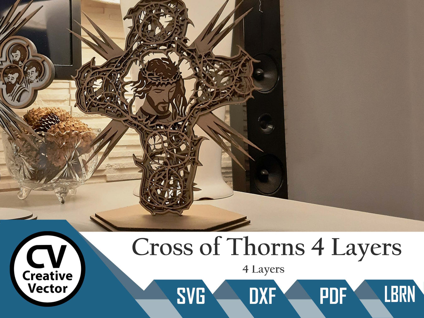 Jesus Cross of Thorns 4 Layers