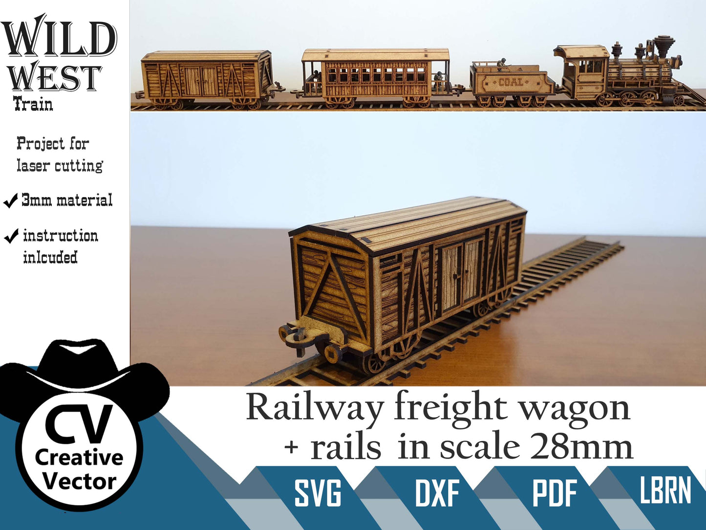 Wild West Freight wagon + rails in scale 28mm for Wargamers
