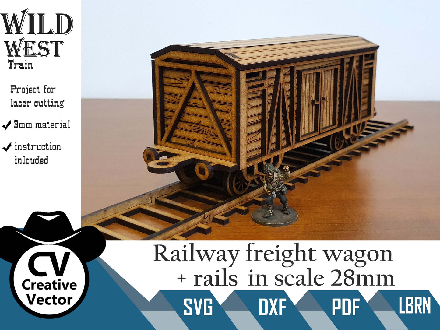 Wild West Freight wagon + rails in scale 28mm for Wargamers