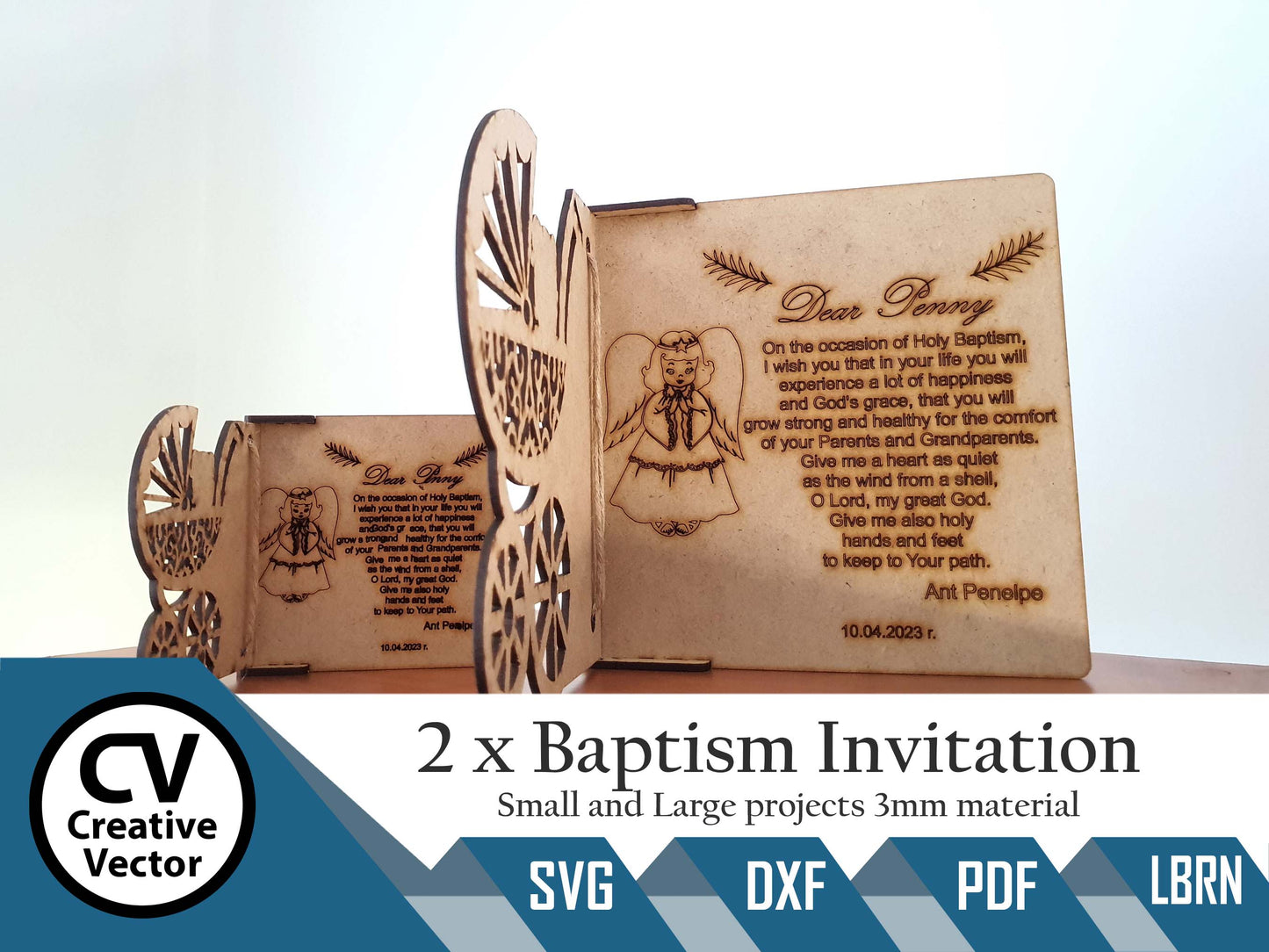 2 x Projects small and Large Baptism Invitation for Girl