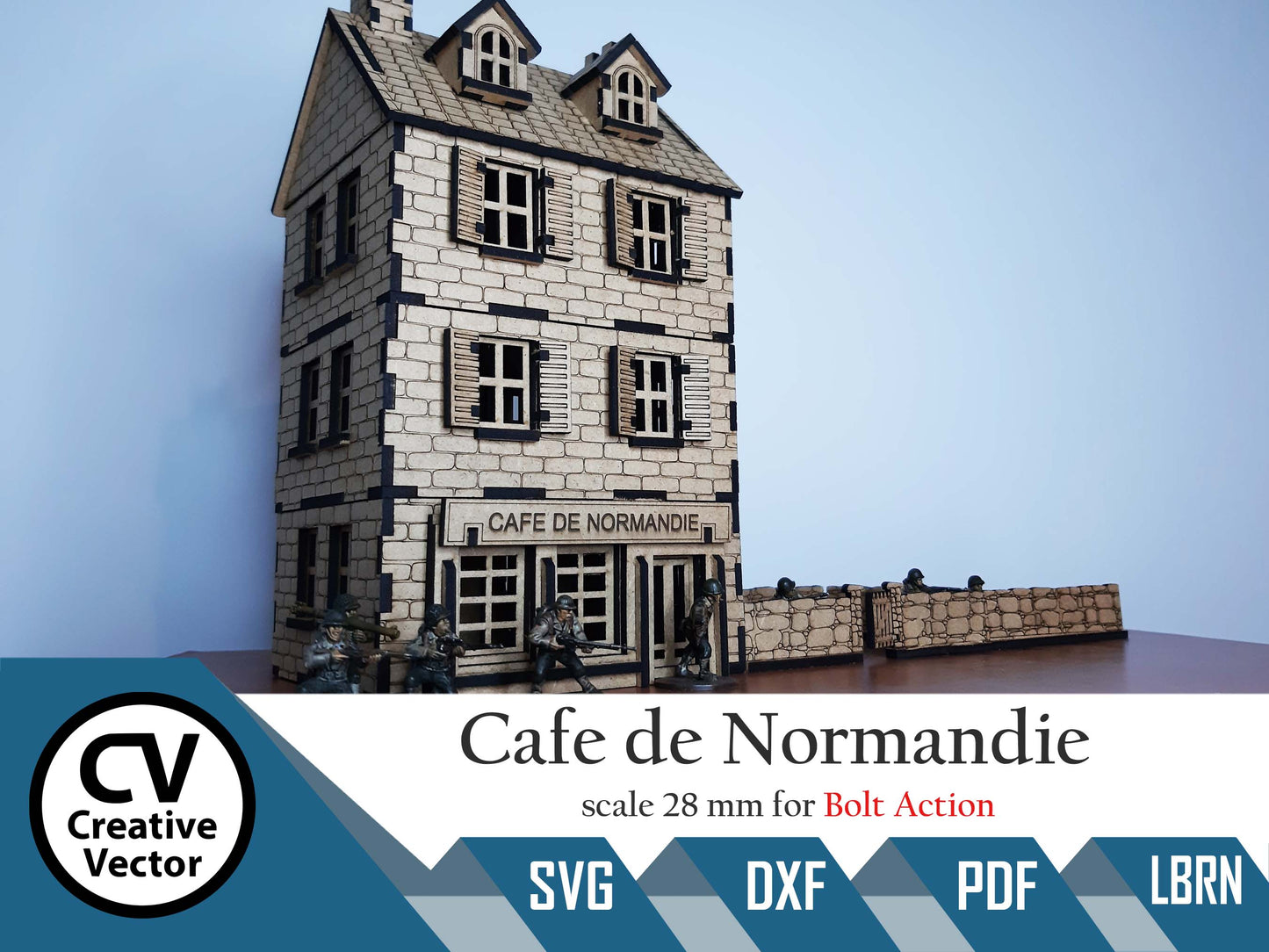 Cafe de Normandy + wall in scale 28mm for game Bolt Action