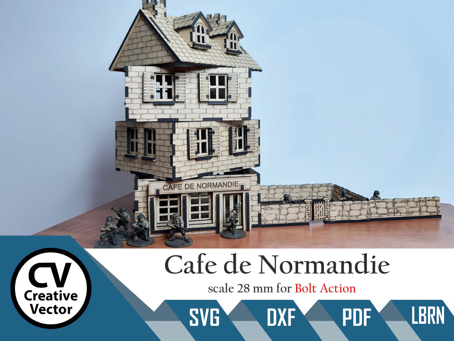 Cafe de Normandy + wall in scale 28mm for game Bolt Action