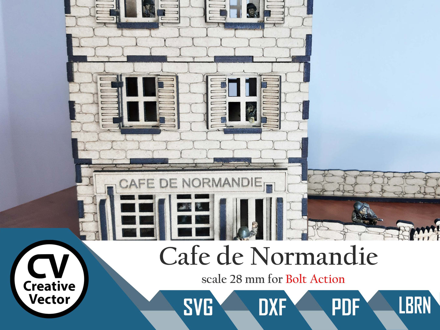 Cafe de Normandy + wall in scale 28mm for game Bolt Action