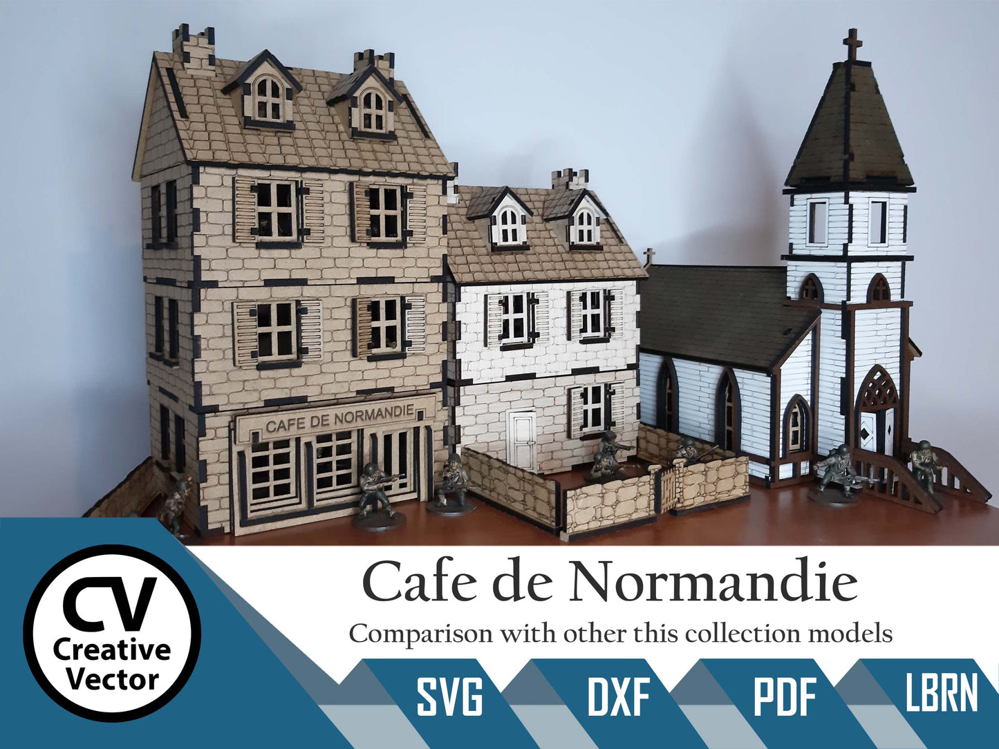 Cafe de Normandy + wall in scale 28mm for game Bolt Action