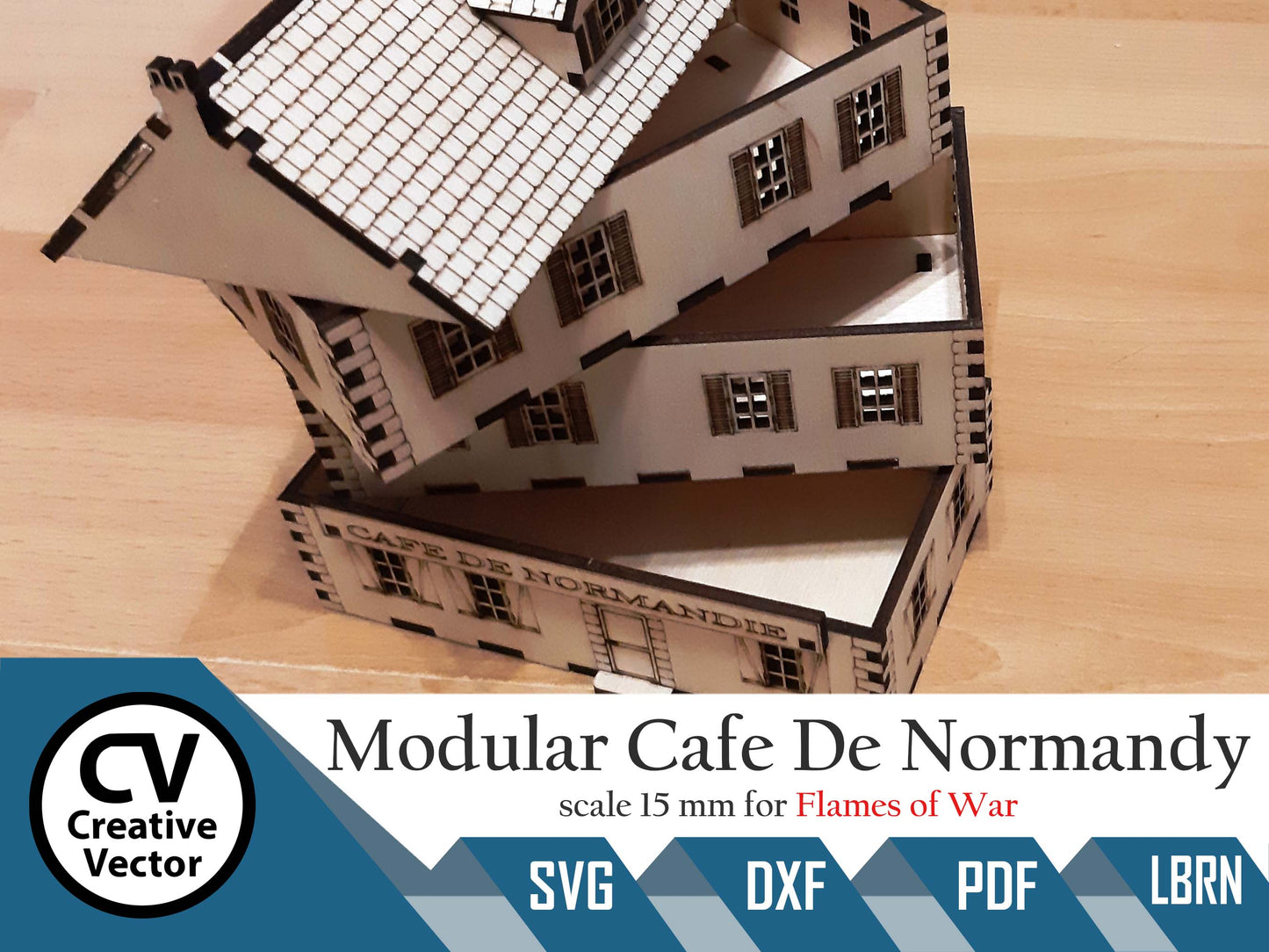 Modular House Cafe De Normandy in scale 15mm (1:100 / 1:87 / H0) for game Flames of War