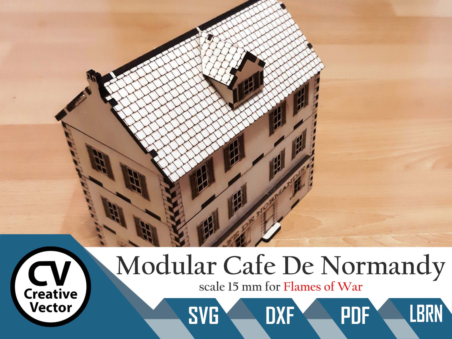 Modular House Cafe De Normandy in scale 15mm (1:100 / 1:87 / H0) for game Flames of War
