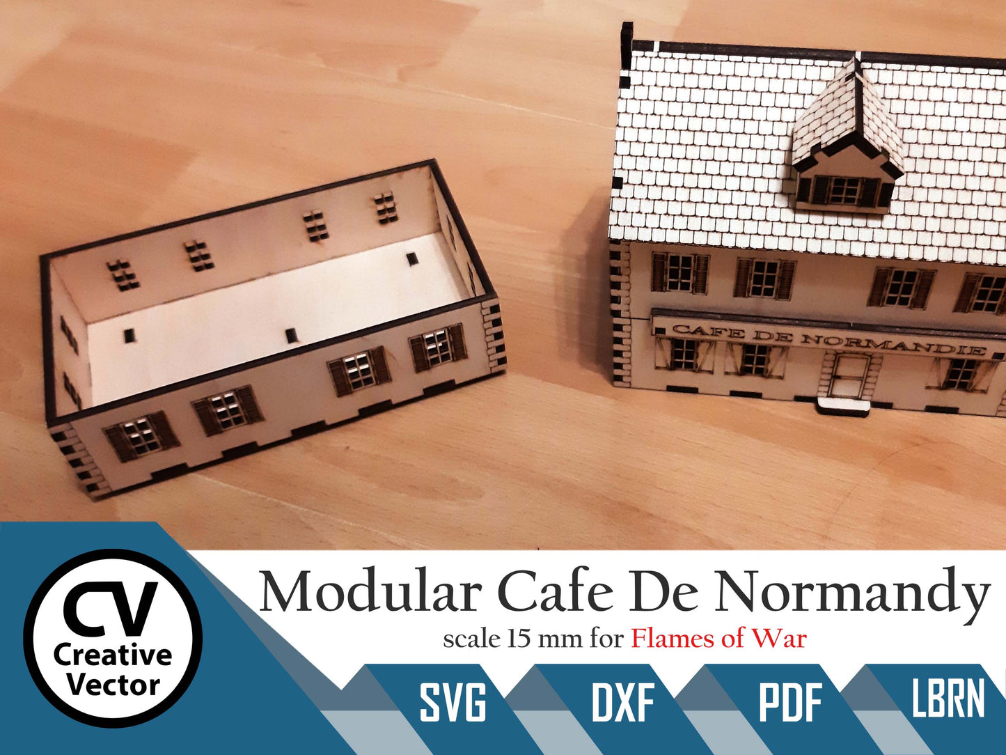 Modular House Cafe De Normandy in scale 15mm (1:100 / 1:87 / H0) for game Flames of War