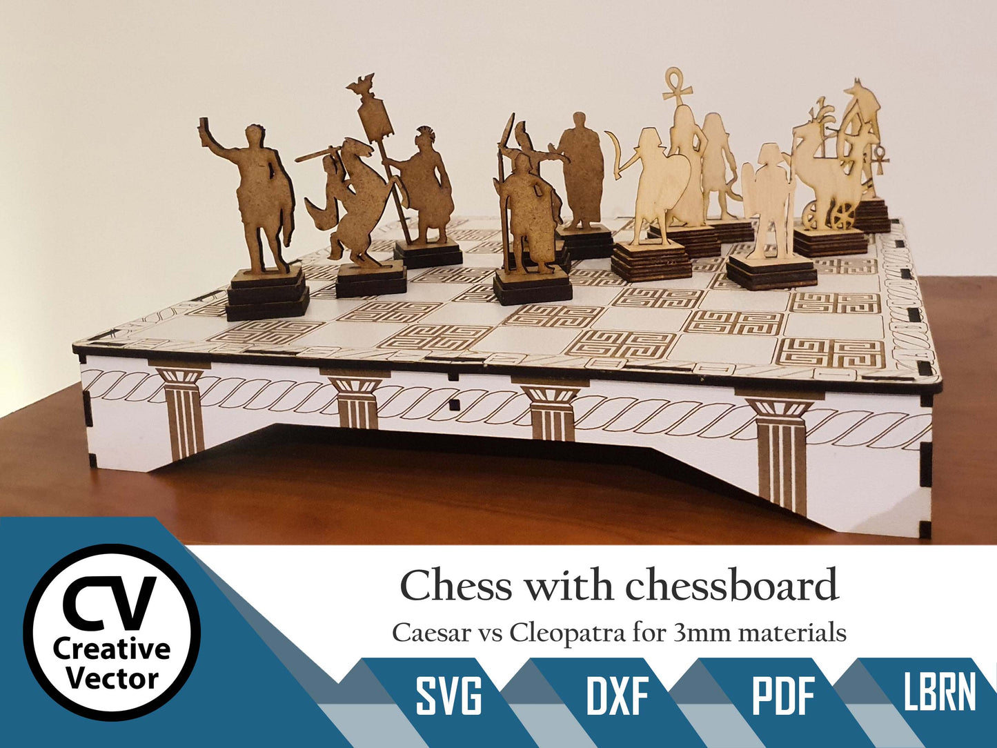 Caesar vs Cleopatra Chess with chessboard