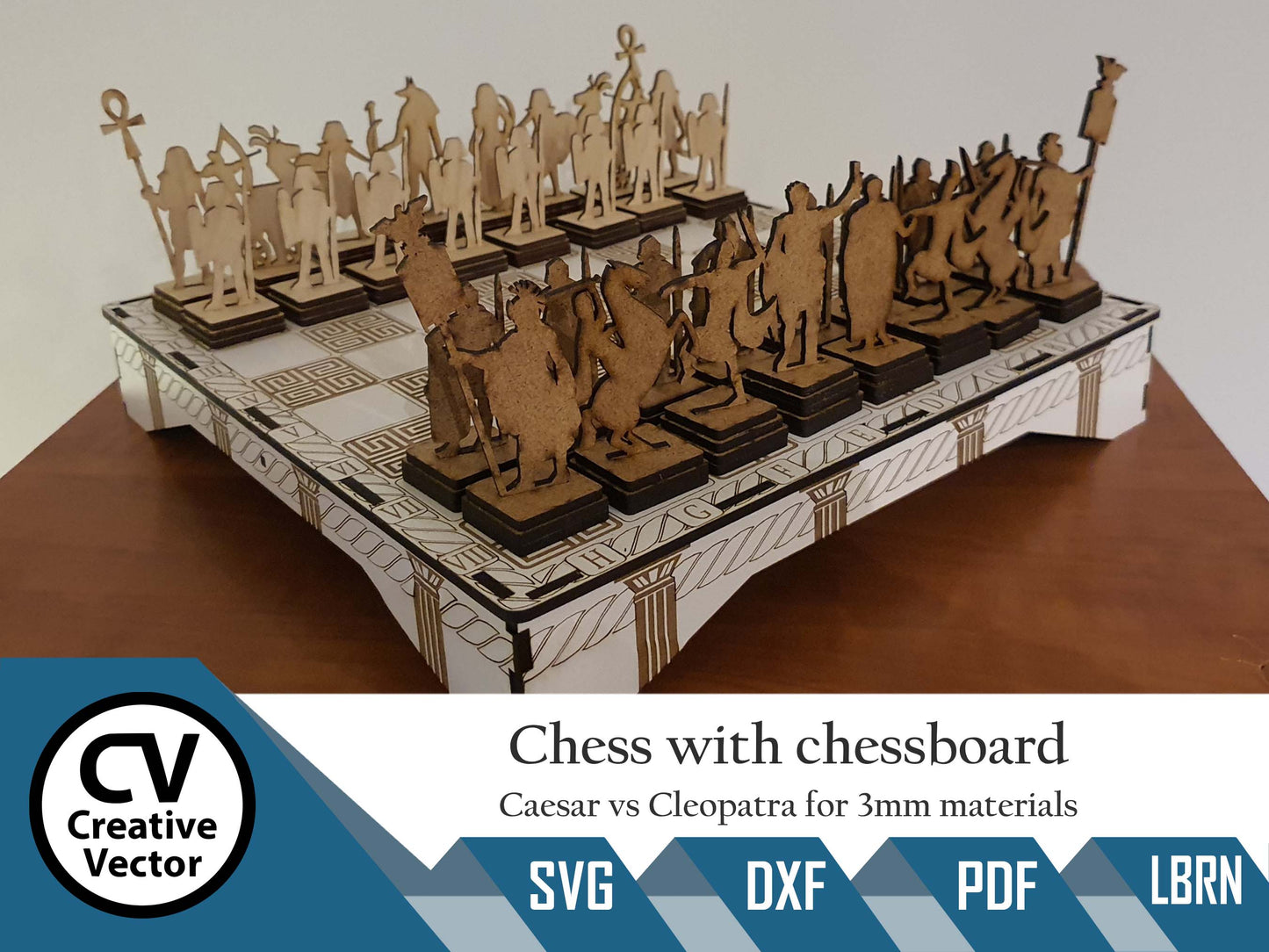 Caesar vs Cleopatra Chess with chessboard