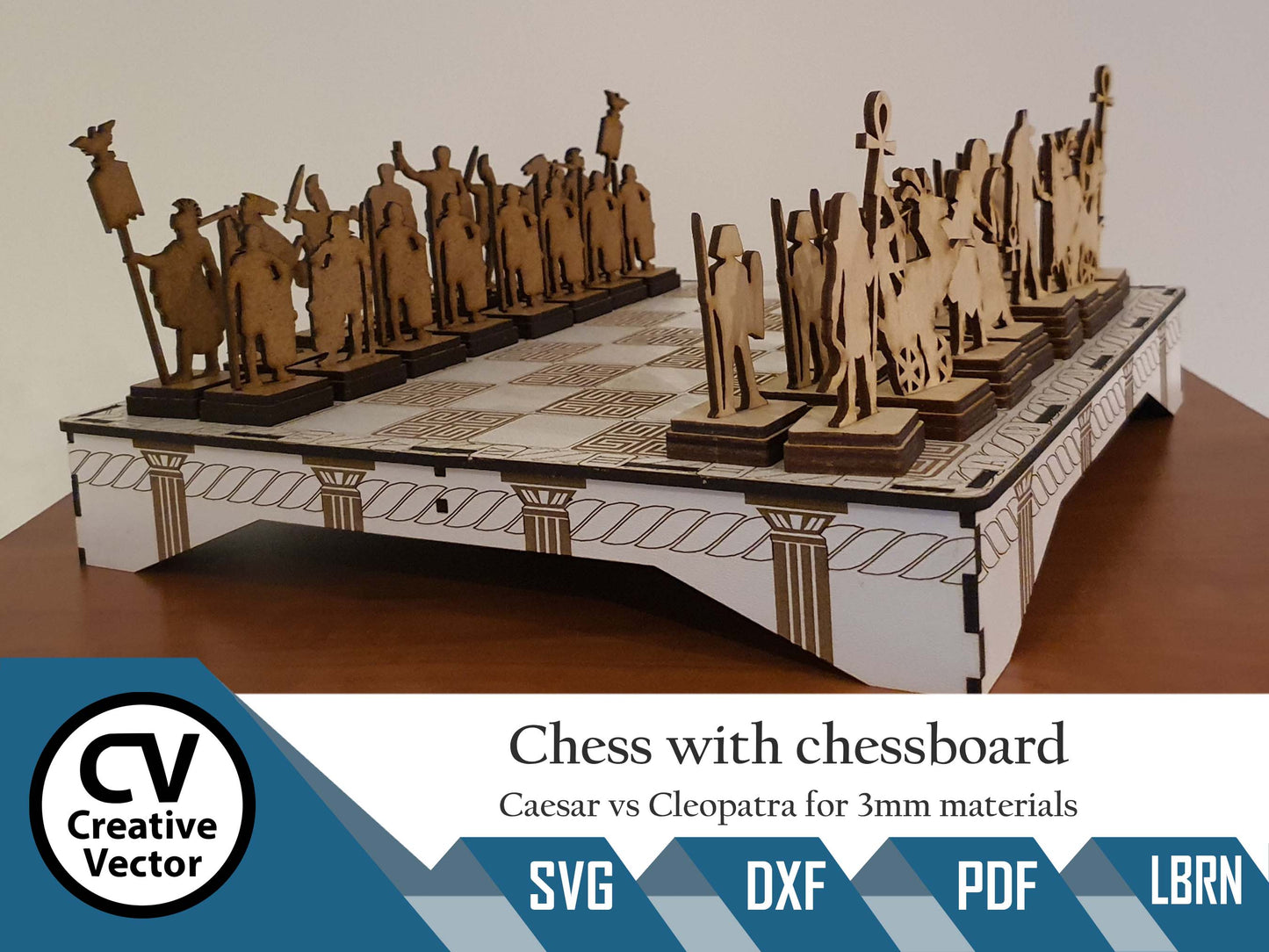 Caesar vs Cleopatra Chess with chessboard