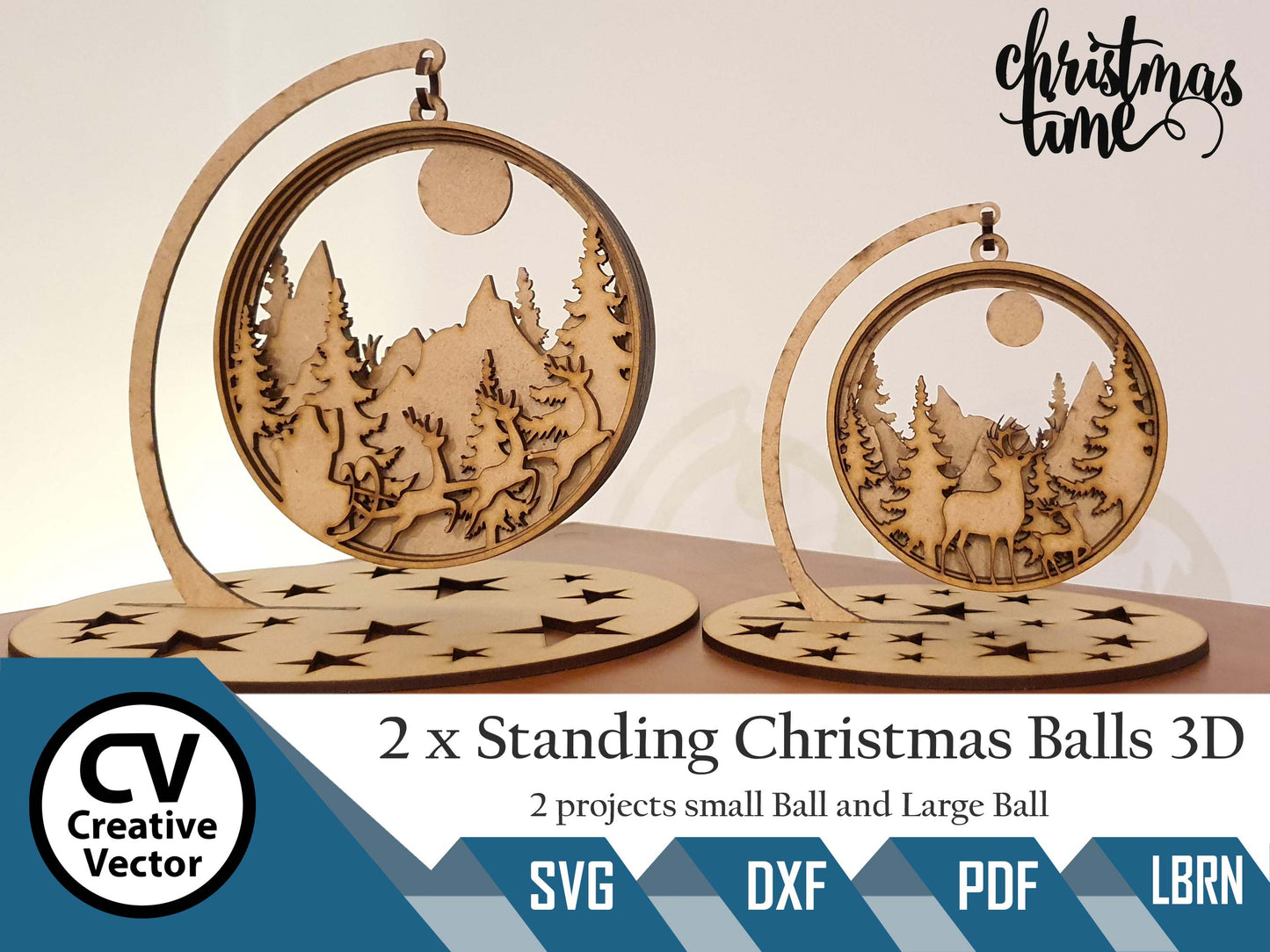 2 x Christmas Standing Balls 3D
