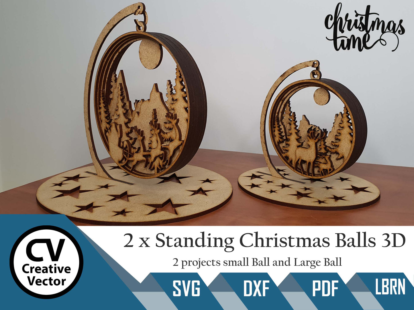 2 x Christmas Standing Balls 3D