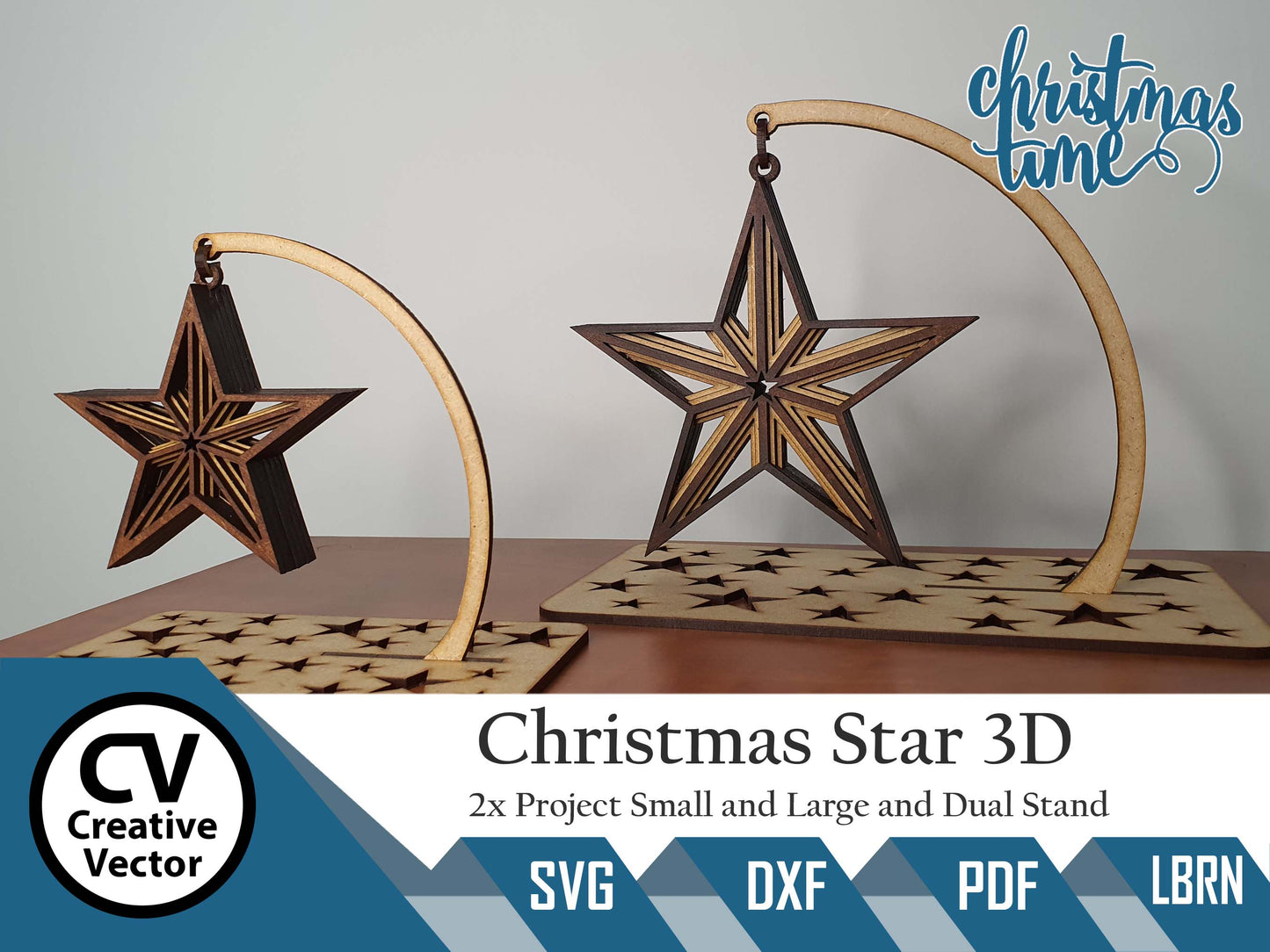 2 x Christmas Standing Stars 3D Type 2 + Dual stand