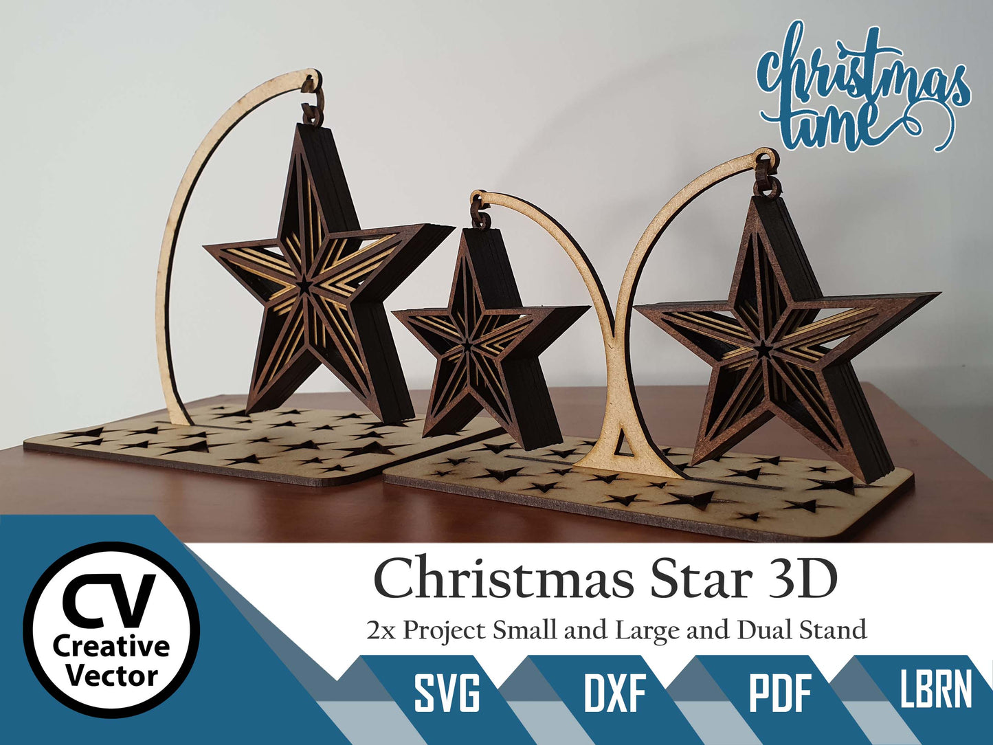 2 x Christmas Standing Stars 3D Type 2 + Dual stand