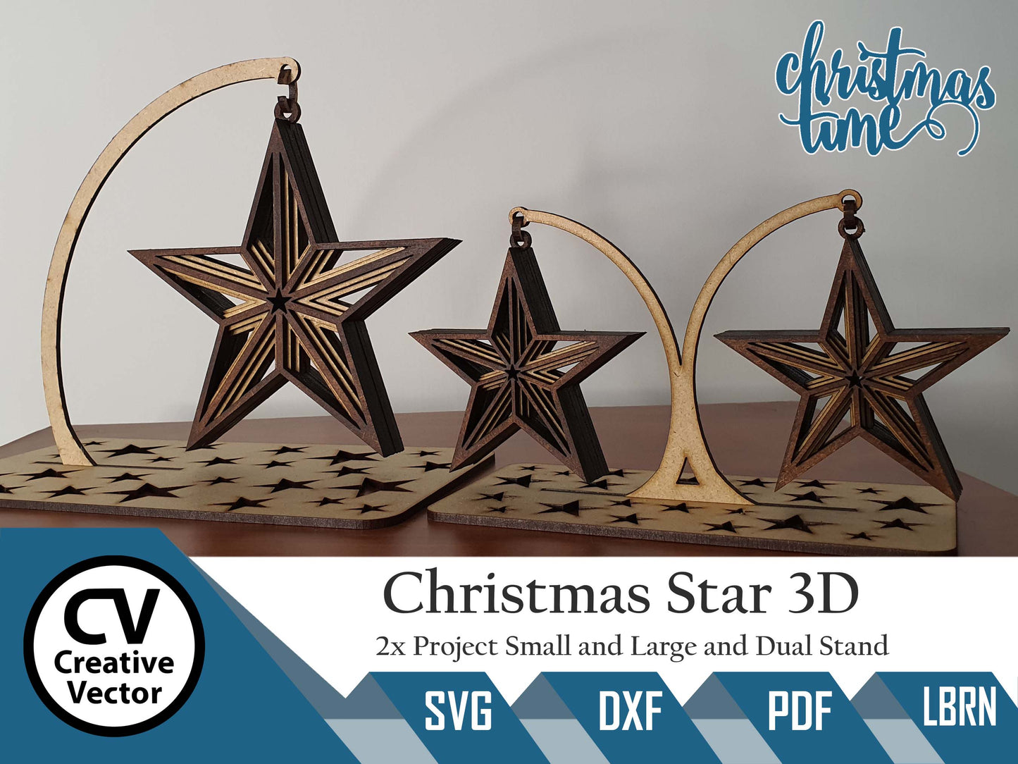 2 x Christmas Standing Stars 3D Type 2 + Dual stand