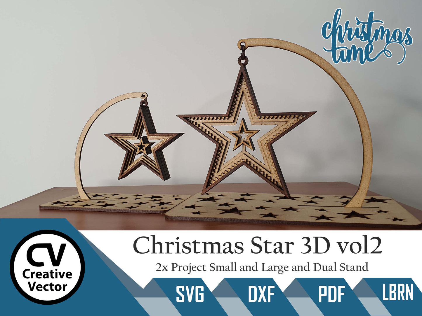 2 x Christmas Standing Stars 3D Type 1 + Dual stand